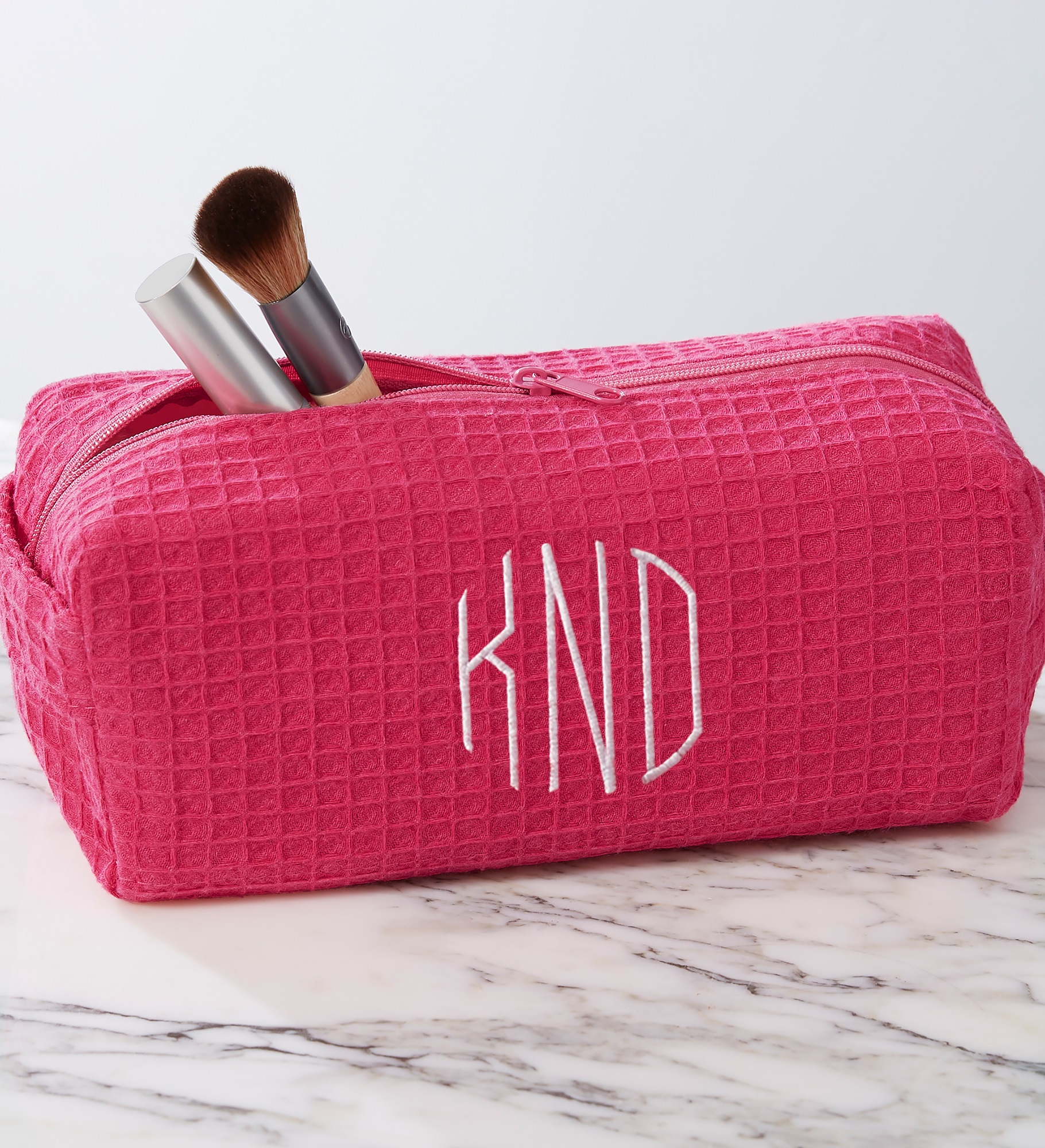 Embroidered Waffle Weave Cosmetic Bag